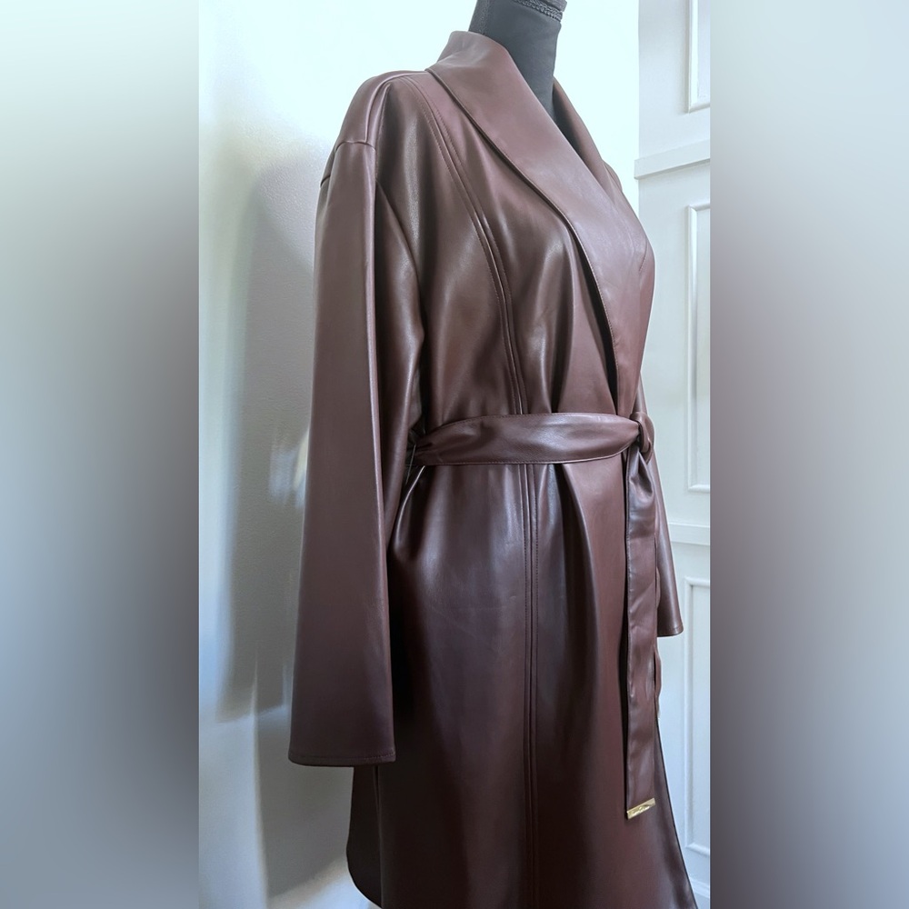 Kenneth Cole Decadent Brown Faux Leather Women's Trench Coat   Large NWT